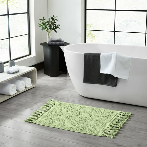 Jean Pierre Ricardo Cotton Fringe 17 x 31 in. Bath Rug, Sage Green