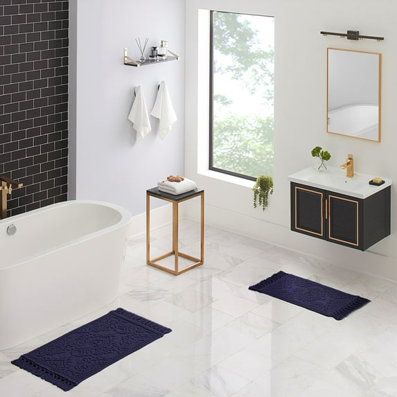 Jean Pierre Ricardo Cotton Fringe 2-Piece Bath Rug Set, Indigo