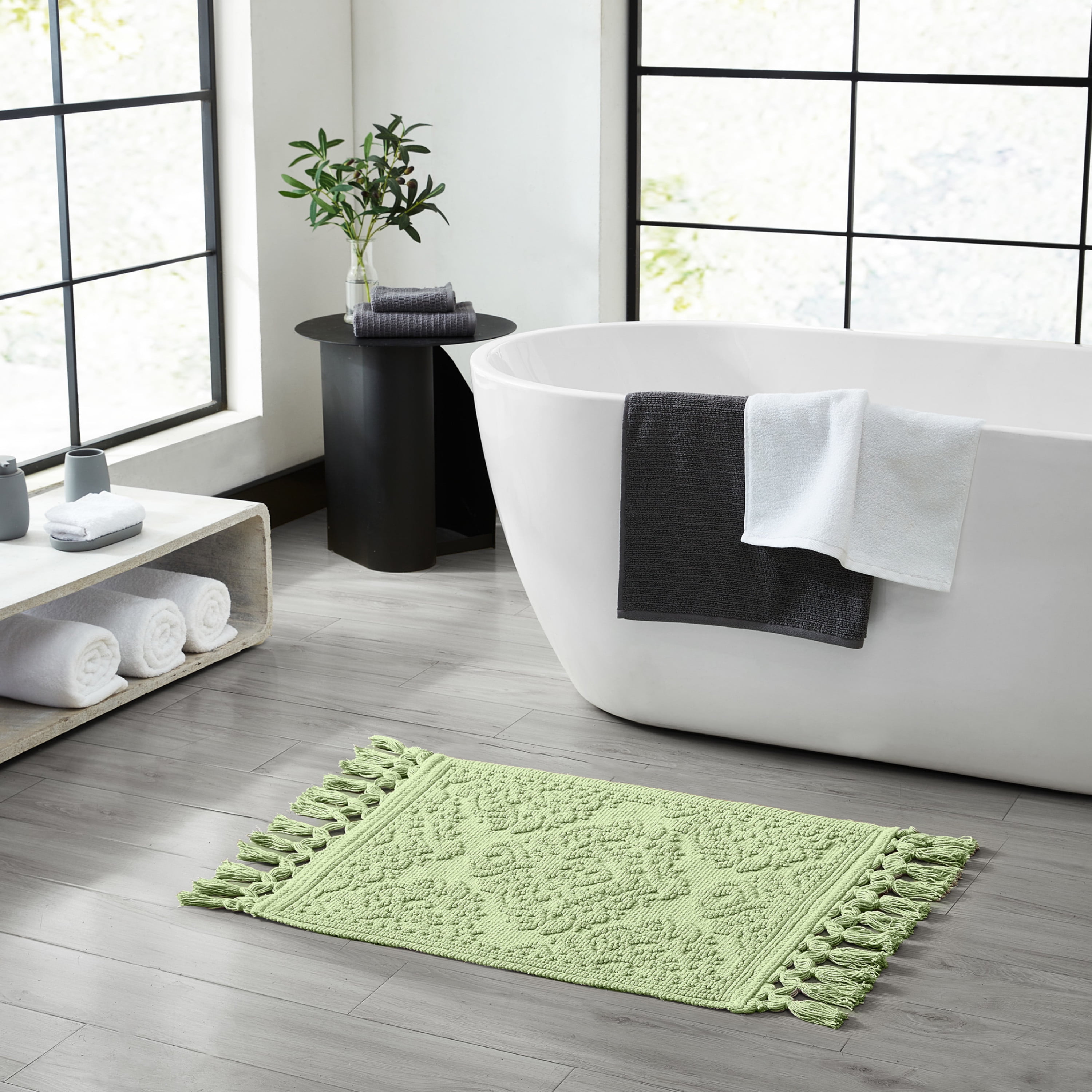 Jean Pierre Cotton Fringe Bath Rug Set Sage Green Bohemian Soft ...