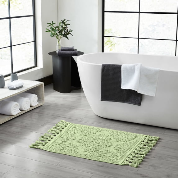 Jean Pierre Ricardo Cotton Fringe 2-Piece Bath Rug Set, Sage Green