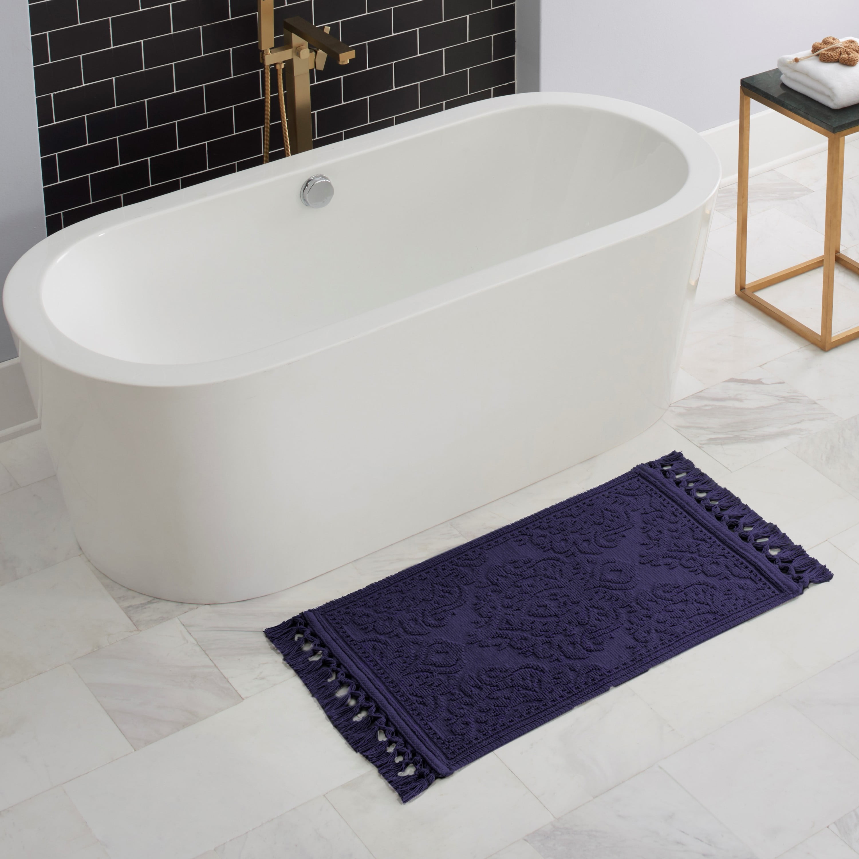 Indigo Cotton Fringe Geometric Bath Rug 21" x 41"