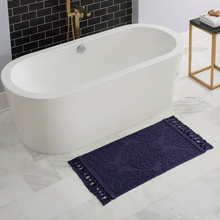 Jean Pierre Ricardo Cotton Fringe 21 x 34 in. Bath Rug, Indigo