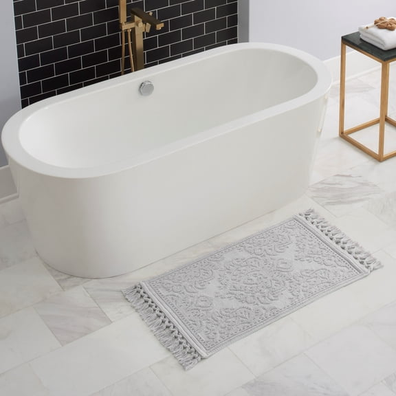 Jean Pierre Ricardo Cotton Fringe 21 x 34 in. Bath Rug, Light Grey