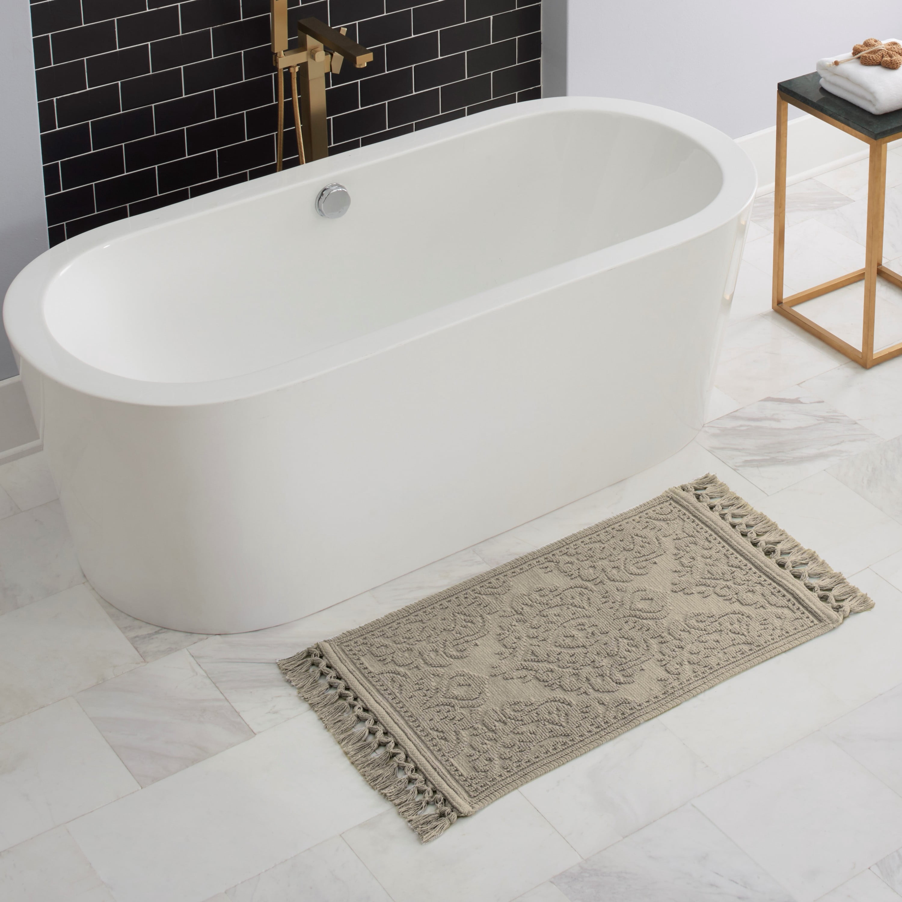 Jean Pierre Ricardo Cotton Fringe 21 x 34 in. Bath Rug, Linen