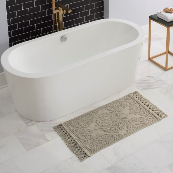Jean Pierre Ricardo Cotton Fringe 21 x 34 in. Bath Rug, Linen