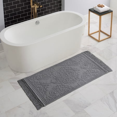Jean Pierre Ricardo Cotton Fringe 27 x 45 in. Bath Rug, Dark Gray