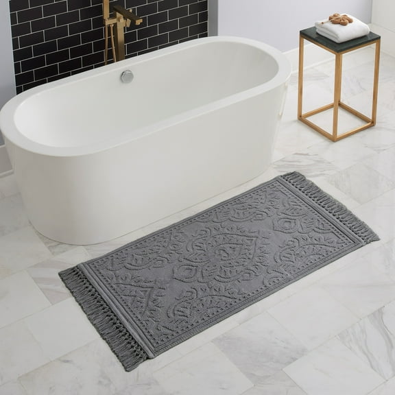 Jean Pierre Ricardo Cotton Fringe 27 x 45 in. Bath Rug, Dark Gray