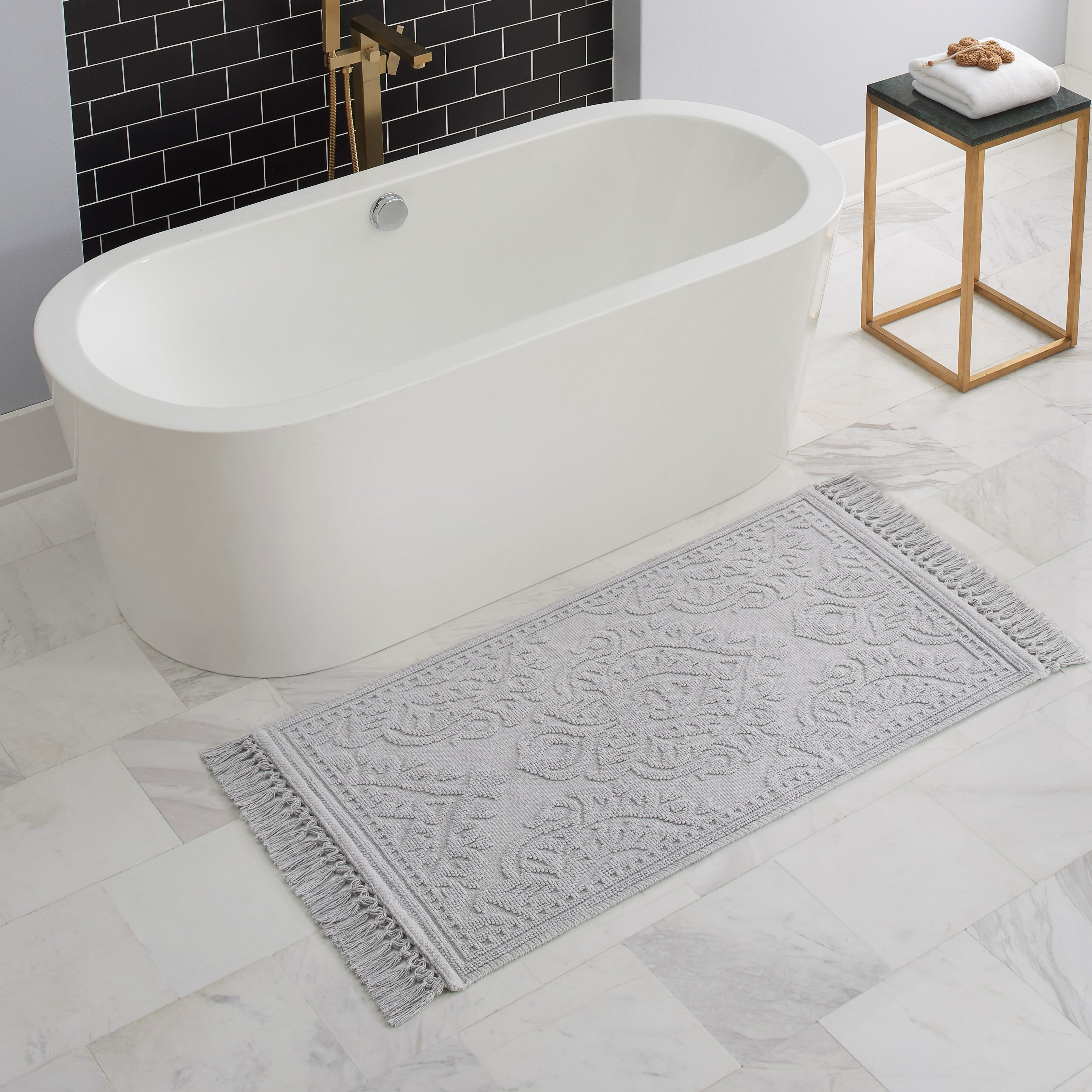 Jean Pierre Ricardo Cotton Fringe 27 x 45 in. Bath Rug, Light Grey