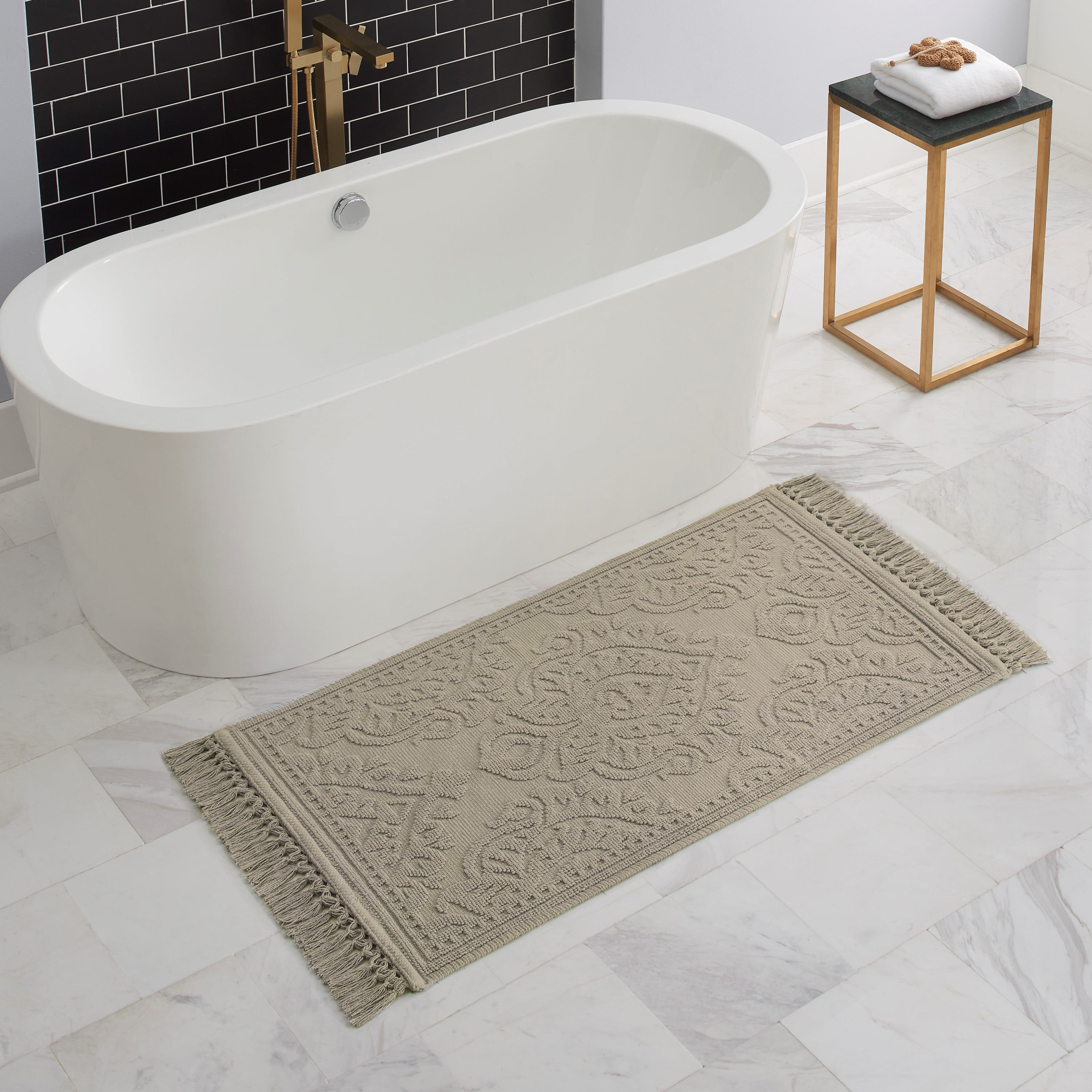 Linen Luxury Cotton Fringe 27" x 45" Bath Rug