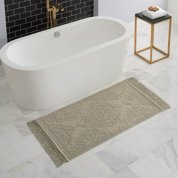 Jean Pierre Ricardo Cotton Fringe 27 x 45 in. Bath Rug, Linen