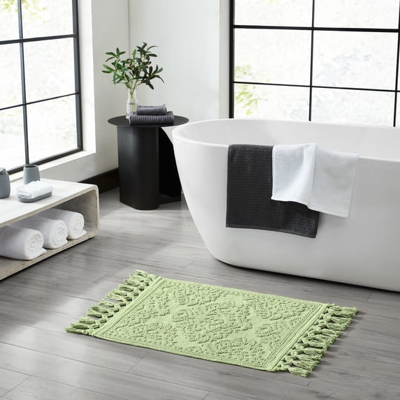 Jean Pierre Ricardo Cotton Fringe 27 x 45 in. Bath Rug, Sage Green