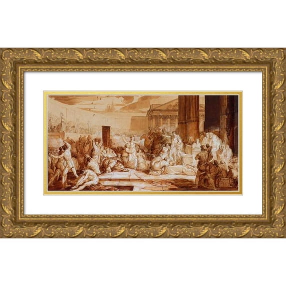 Jean Pierre Saint-Ours 24x14 Gold Ornate Framed and Double Matted Museum Art Print Titled - Titus Quinctoricus Flaminius Granting Liberty to Greece at the Isthmian Games (1780)