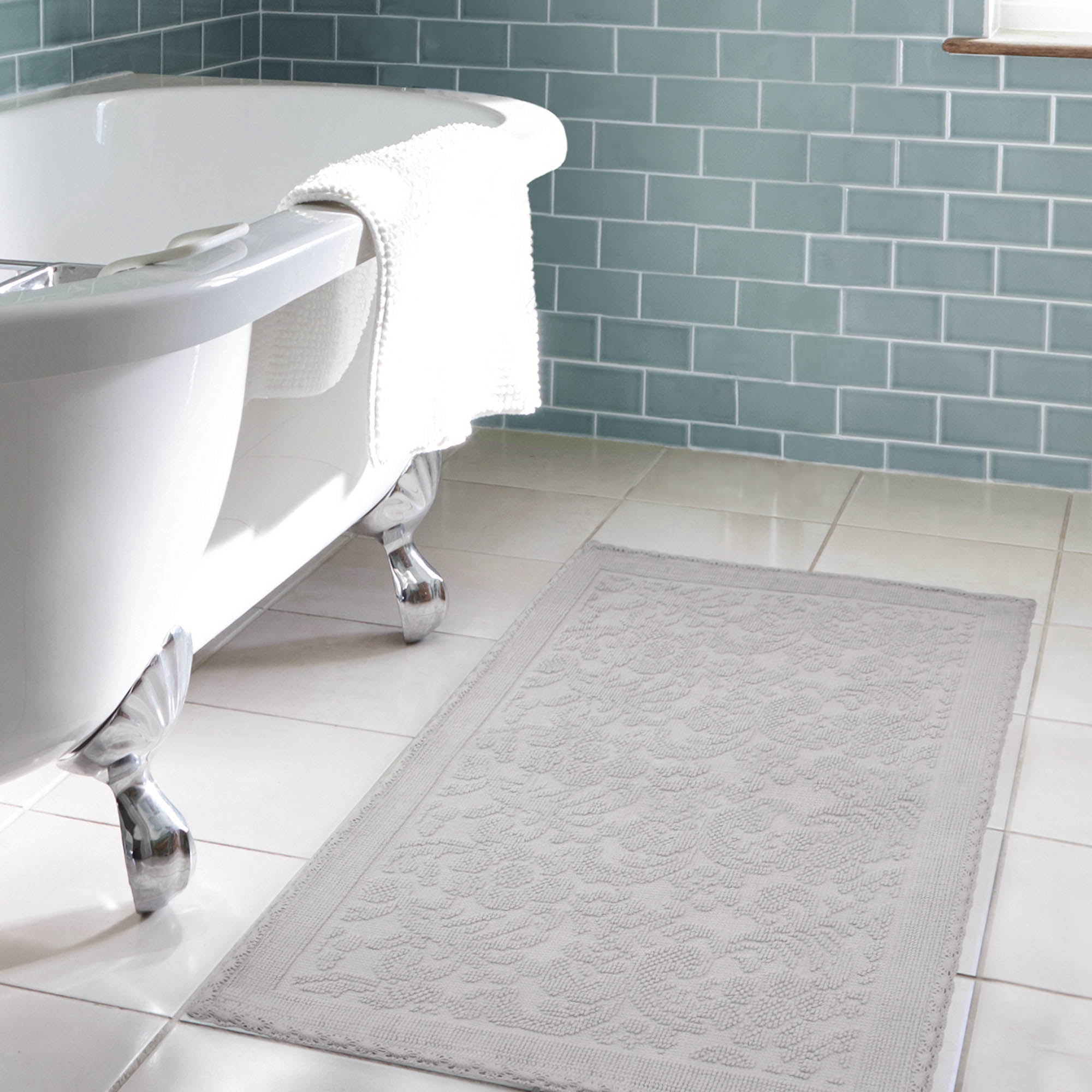Jean Pierre Turkish Cotton Crochet 22x60 in. Bath Rug, Light Grey