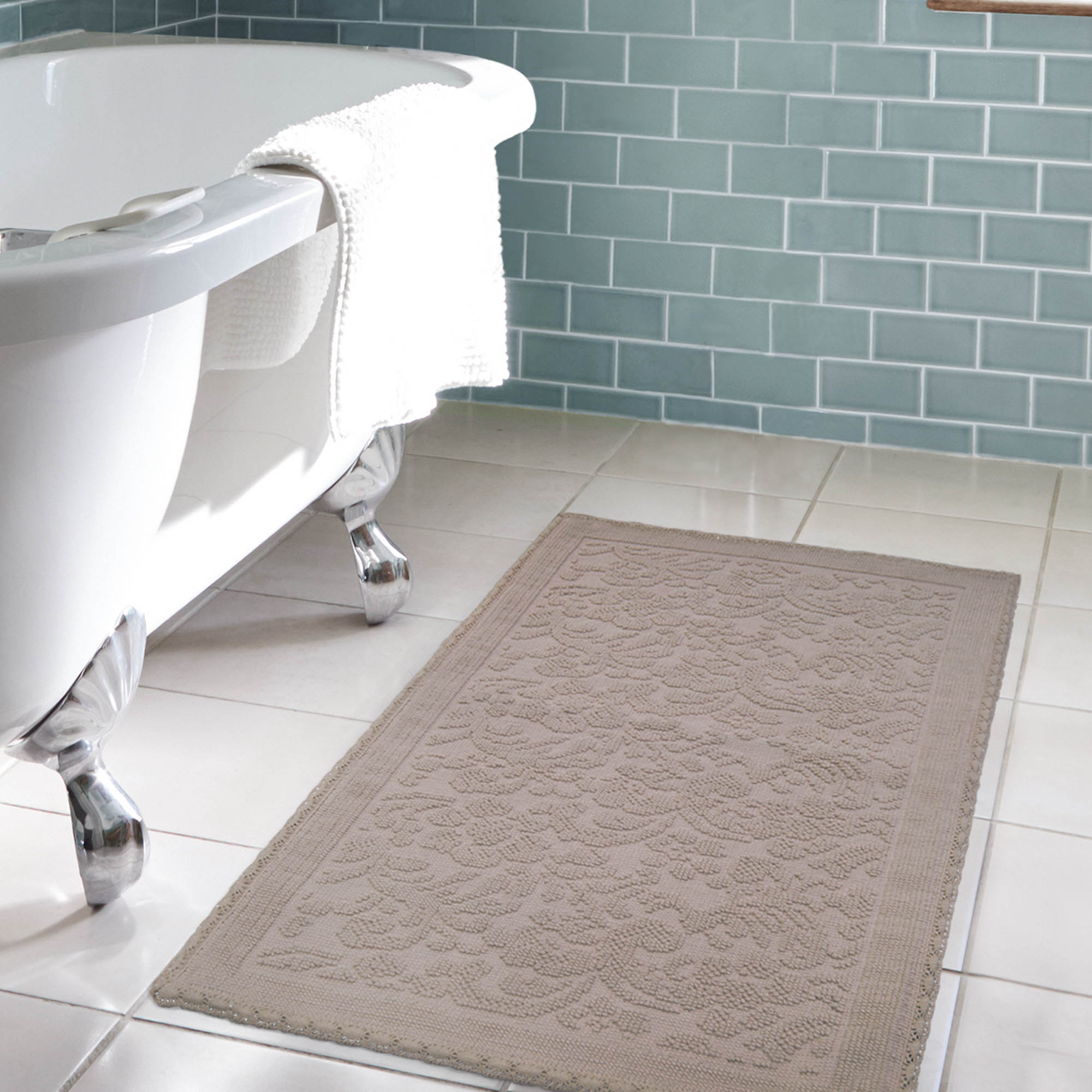 Jean Pierre Turkish Cotton Crochet 22x60 in. Bath Rug, Linen