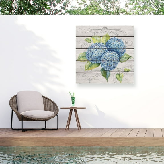 Jean Plout 'Blue Hydrangeas' Outdoor All-Weather Wall Decor