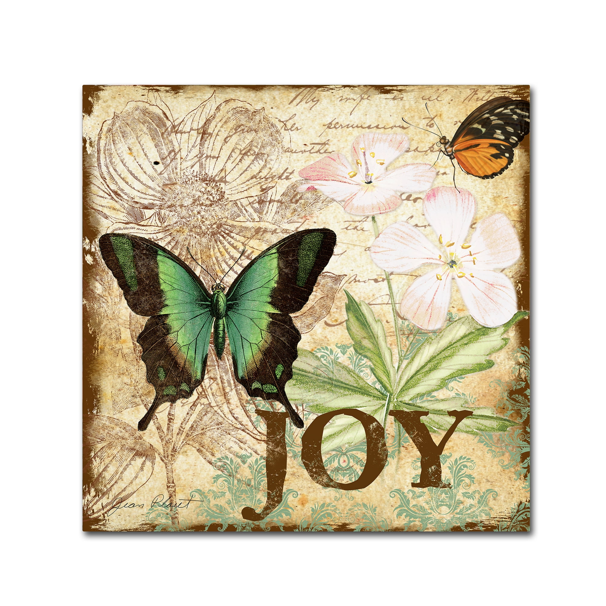 Jean Plout 'Butterflies 4' Green and Brown Canvas Art