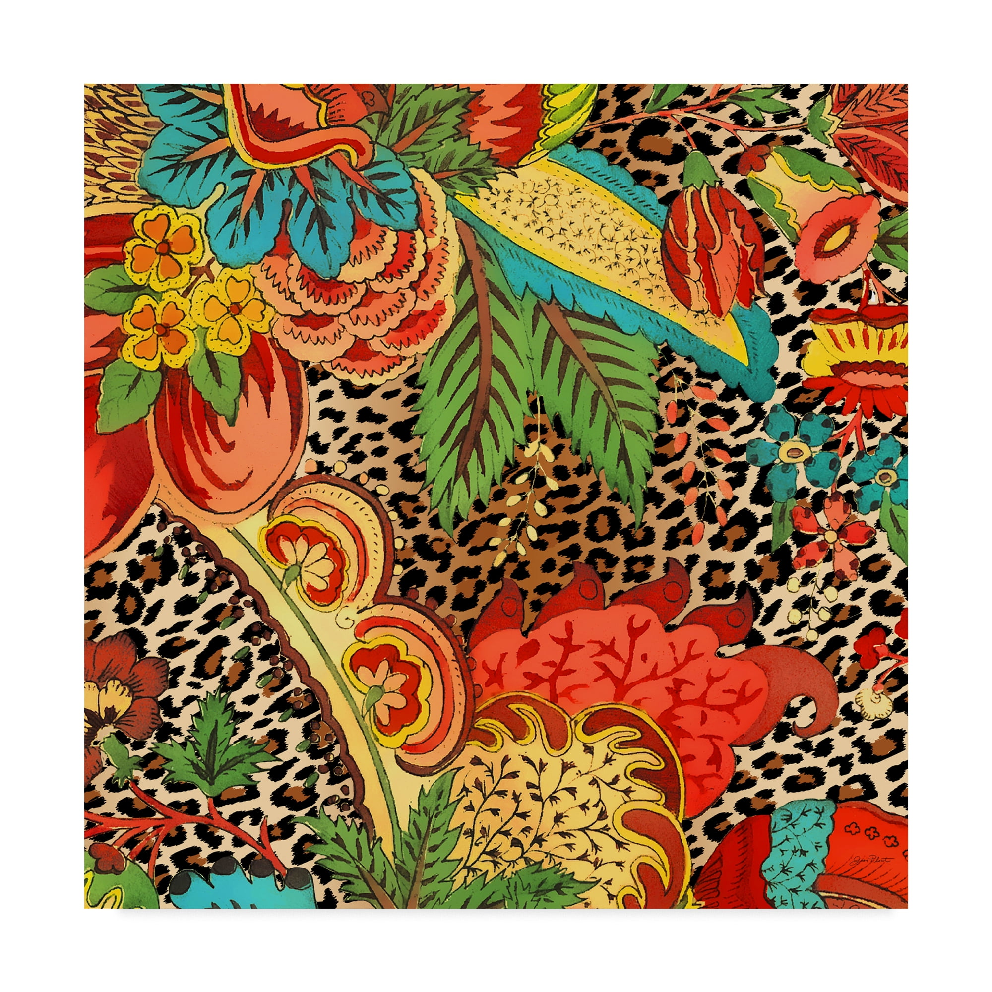 Colorful Floral and Leopard Abstract Canvas Art, 18" x 18"