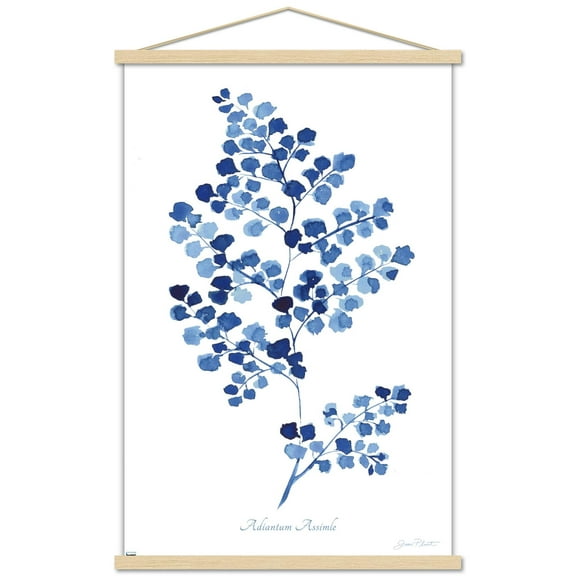Jean Plout - Indigo Botanical Adiantum Assimle Wall Poster with Magnetic Frame, 22.375" x 34"