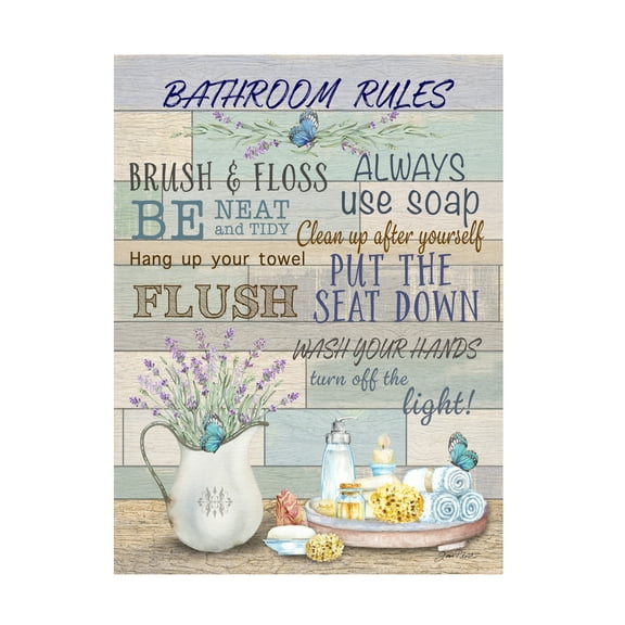Jean Plout 'Lavender Bathroom Rules' Canvas Art