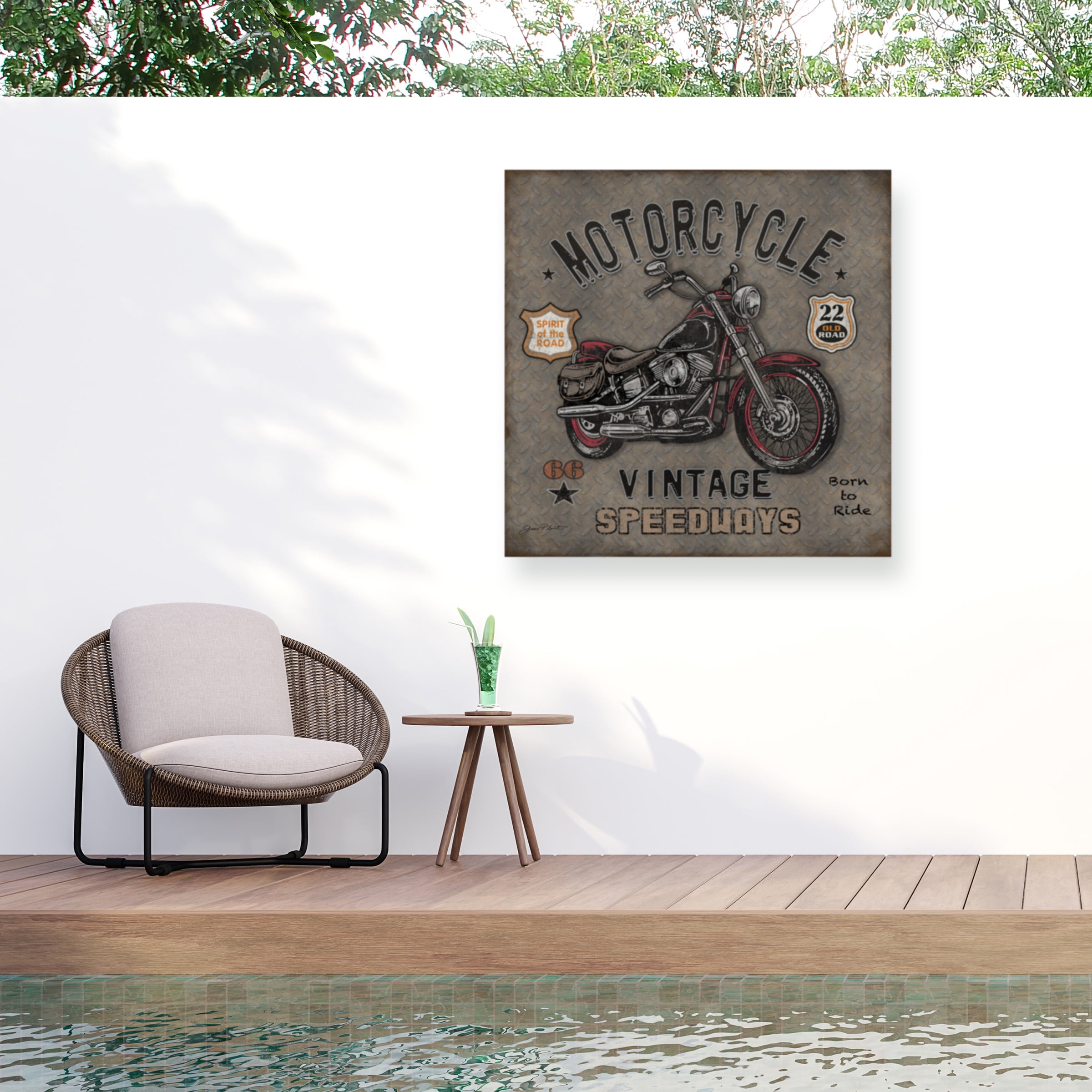 Jean Plout 'Motorcycle Speedway 1' Outdoor Canvas 18x18
