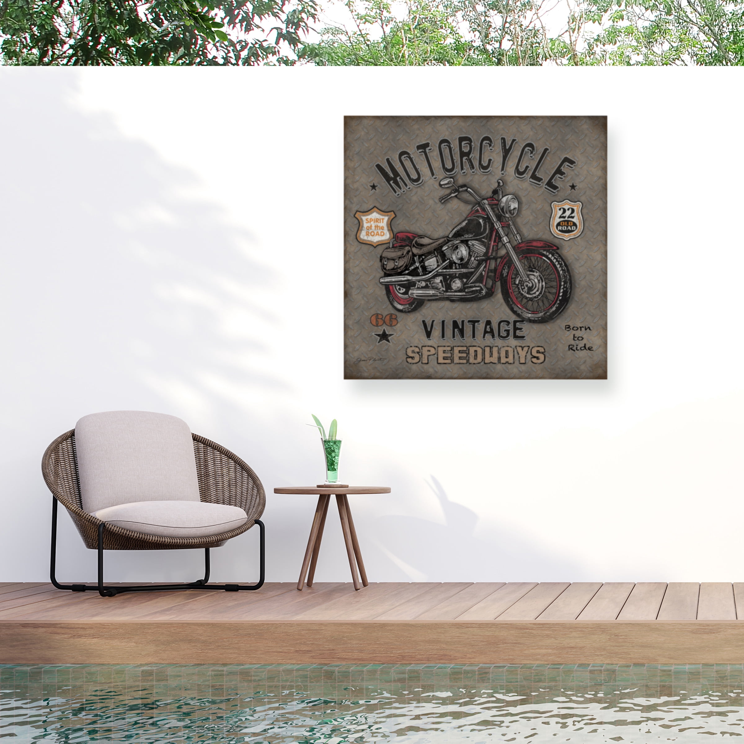 Jean Plout 'Motorcycle Speedway 1' Outdoor Canvas 24x24