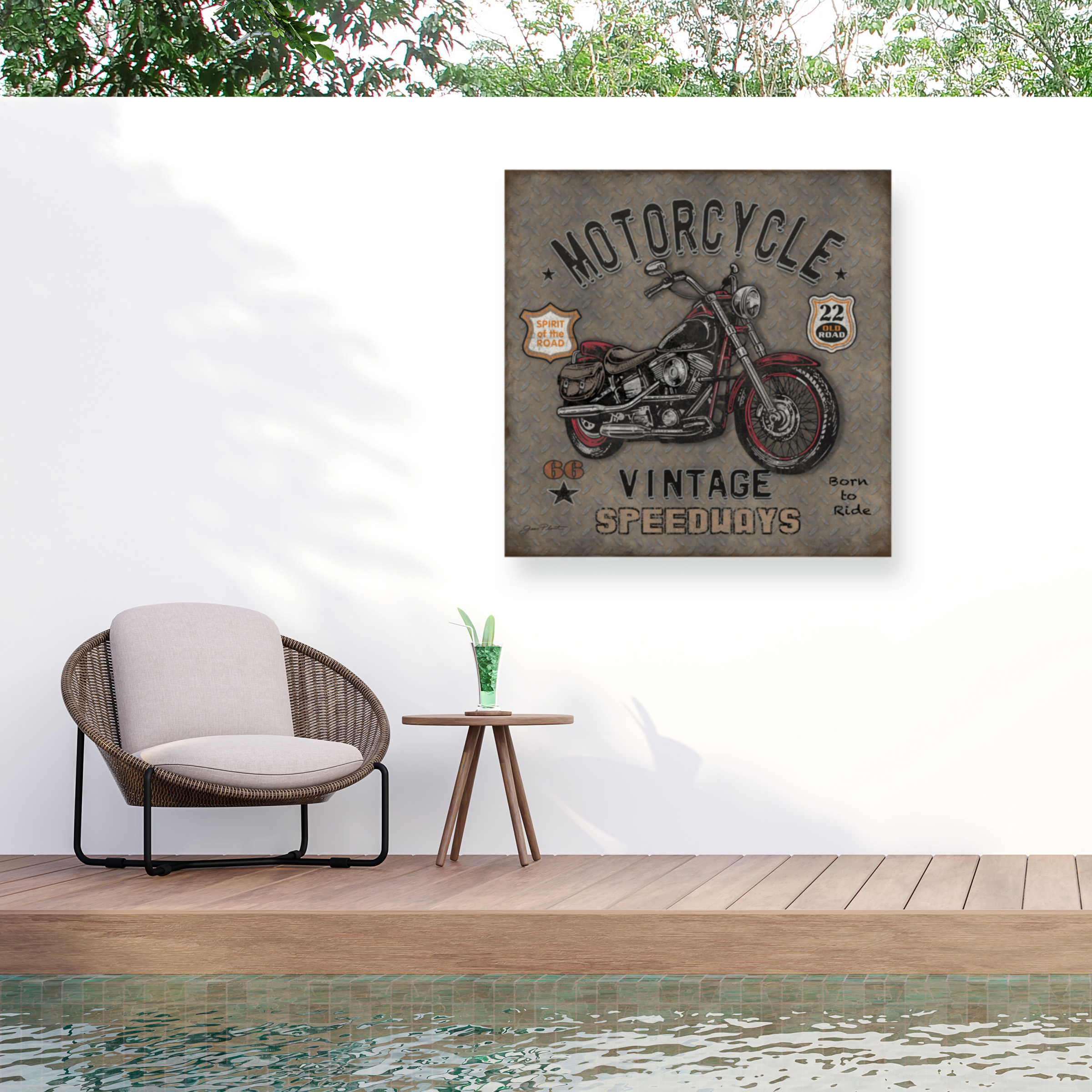Jean Plout 'Motorcycle Speedway 1' Outdoor Canvas 35x35