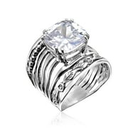 Jean Rachel Jewelry 925 Sterling Silver Ring with White Cushion Cubic Zirconia Prong Setting
