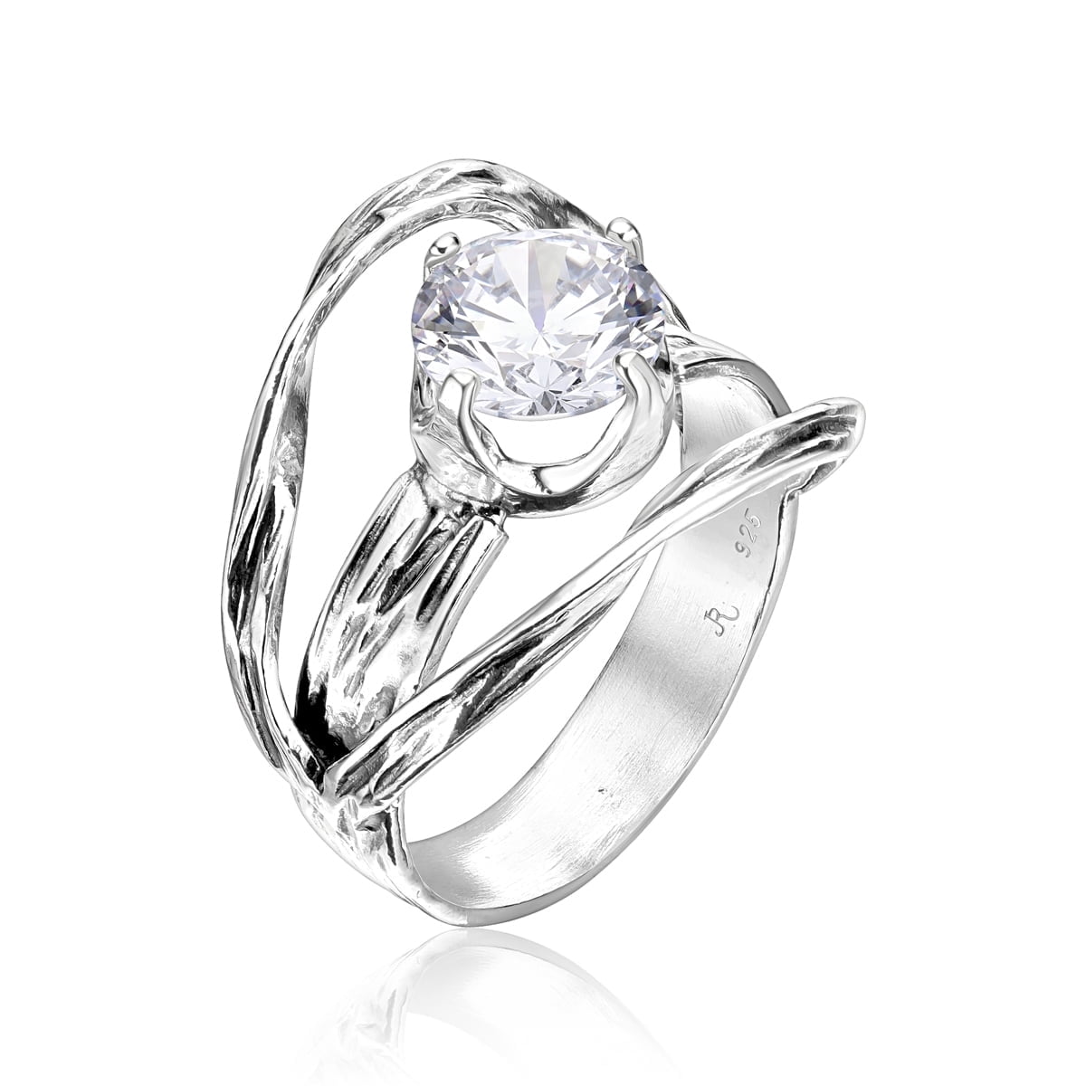 JEAN RACHEL Sterling Silver Shield Ring – Vintage Design With Baguette Cubic Zirconia, Hypoallergenic, Handcrafted