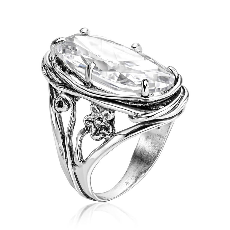 Sterling Silver CZ Oval Floral Ring Set Sterling Silver CZ Oval Floral Ring Set