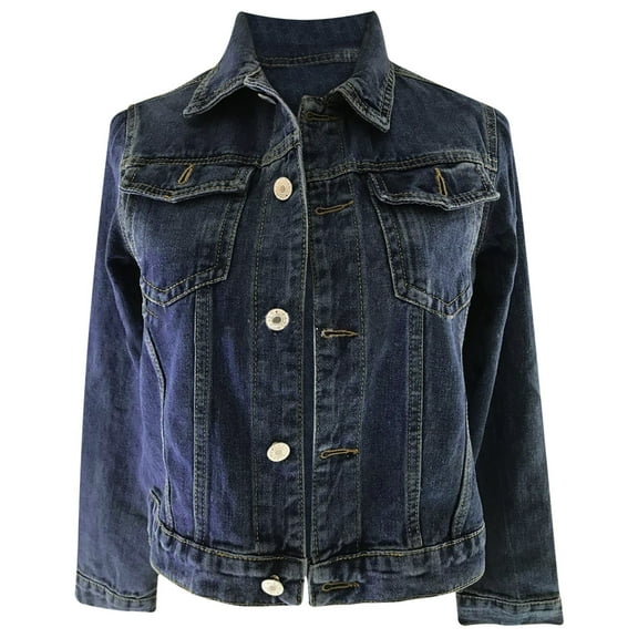 Jean Shirts for Women Denim Women's Casual Jean Jacket Distressed Ripped Denim Jacket Coat with Pockets S-24 Dark Blue XL