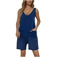 thumbnail image 1 of Jean Short Romper Womens Trendy Casual Summer Overalls with Pockets Sleeveless V Neck Tank Jumpsuit Denim Shorts (XL, Dark Blue), 1 of 5