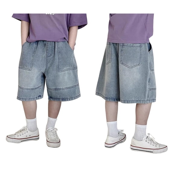 Jean Shorts Boys High Waisted Wide Leg Loose Jeans Shorts with Pockets Shorts for Boys 6-7 Years