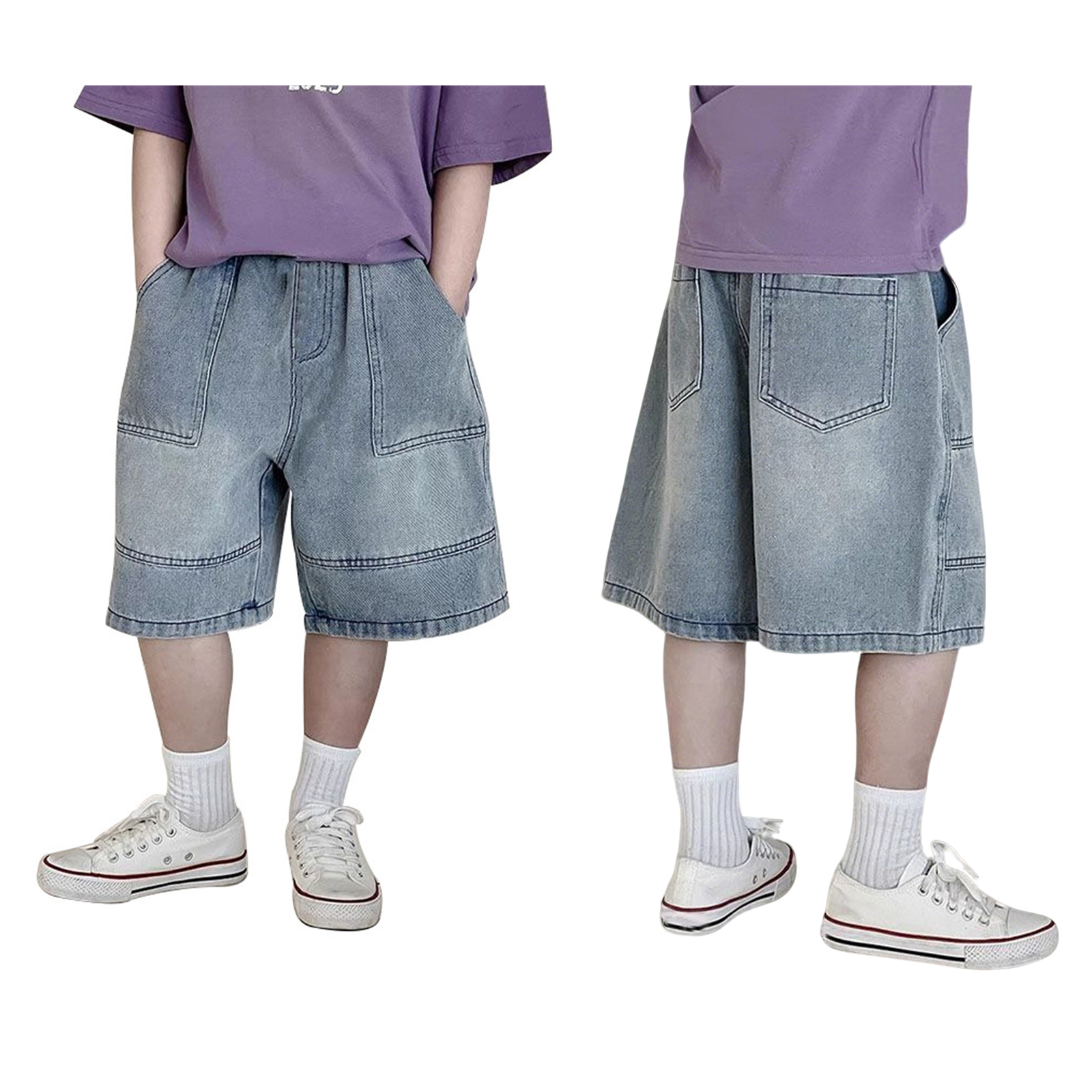 Jean Shorts Boys High Waisted Wide Leg Loose Jeans Shorts with Pockets Shorts for Boys 6-7 Years