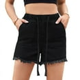 thumbnail image 1 of Dycnvjo Jean Shorts Denim Elastic Waist Drawstring Shorty Shorts for Women Black L, 1 of 7