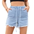 thumbnail image 1 of Jean Shorts Denim Elastic Waist Drawstring Shorty Shorts for Women Light Blue L, 1 of 7