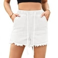 thumbnail image 1 of Ipladies Jean Shorts Denim Elastic Waist Drawstring Shorty Shorts for Women White XL, 1 of 7