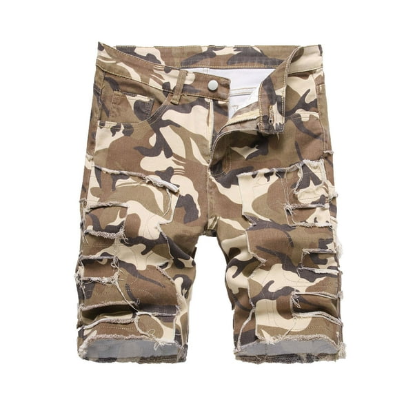 Jean Shorts For Men Ripped Trunks Stretchy Washed Jeans Trunks Cut-Off Classic Biker Jeans Trunks Army Green Cargo Pocket Pants for Men