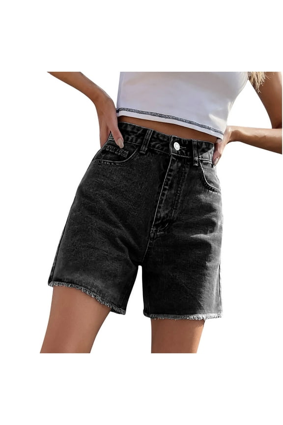 Jean Shorts For Women Denim Casual Summer Stretchy Jean Shorts Junior Bermuda Casual Mid Rise Denim Shorts Stretch Ripped Raw Hem Jean Shorts