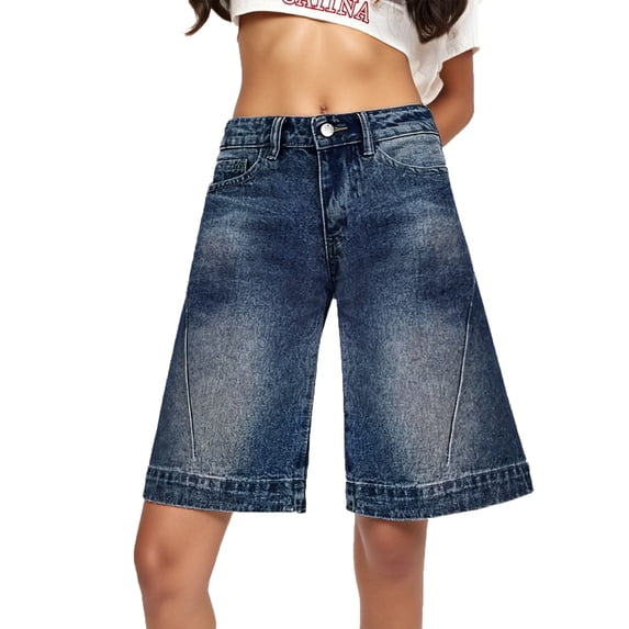 Jean Shorts For Women Loose Streetwear Jorts Mid Low Waisted Bermuda Shorts Hip Hop Denim Shorts Plus Size Jeans For Women Blue S
