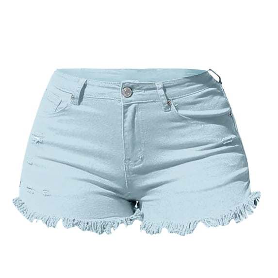 Jean Shorts For Women Spring Wash Worn Solid High Waist Beaded Edge Denim Summer Womens Shorts
