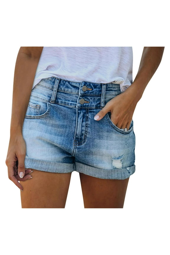 Jean Shorts For Women Trendy Casual Summer Stretchy Denim Shorts Junior Bermuda Casual Mid Rise Denim Shorts Stretch Ripped Raw Hem Jean Shorts