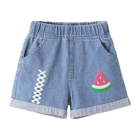 Jean Shorts Girls Size 13-14 Years Jean Shorts Girls Size 10 12 Toddler Girls' Summer Denim Shorts With Watermelon & Egg Embroidery