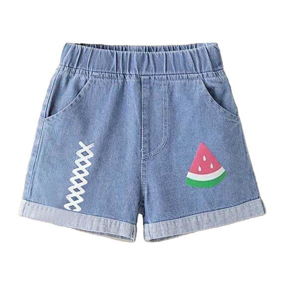 Jean Shorts Girls Size 9-10 Years Jean Shorts Girls Size 10 12 Toddler Girls' Summer Denim Shorts With Watermelon & Egg Embroidery