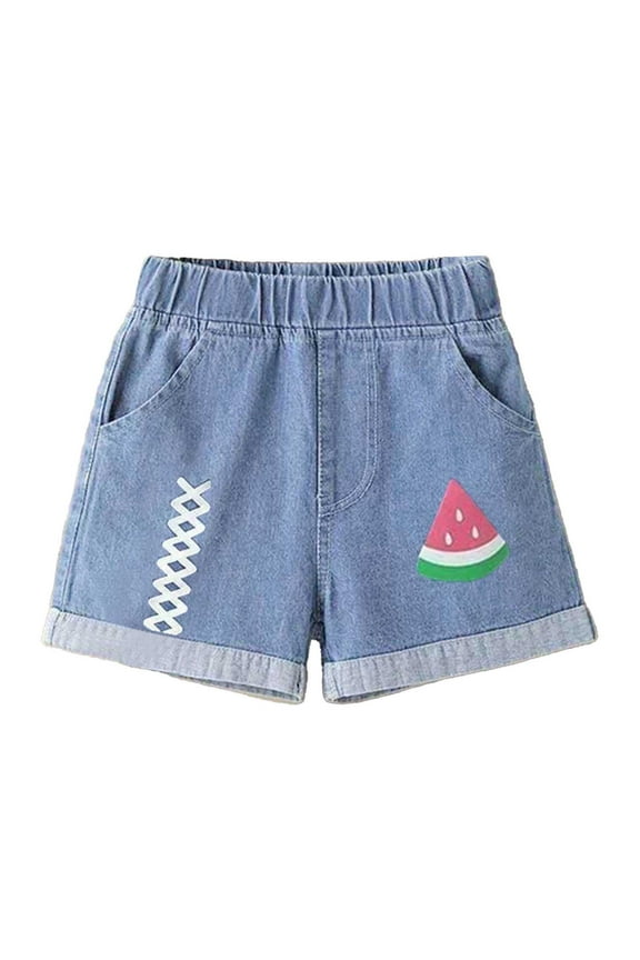 Jean Shorts Girls Size 9-10 Years Jean Shorts Girls Size 10 12 Toddler Girls' Summer Denim Shorts With Watermelon & Egg Embroidery
