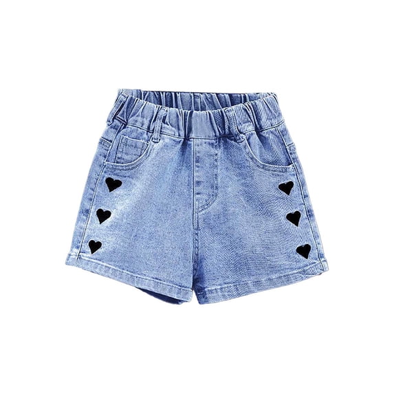 Jean Shorts Girls Straight Leg Kids Elastic Waist Embroidered Shorts Girls Summer Outfits Girls Clothes 9-10 Years
