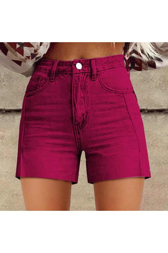 Jean Shorts Jorts Womens, High Waist Denim Relaxed Fit Retro Printed Floral with Pockets, Hot Pink S-XXL