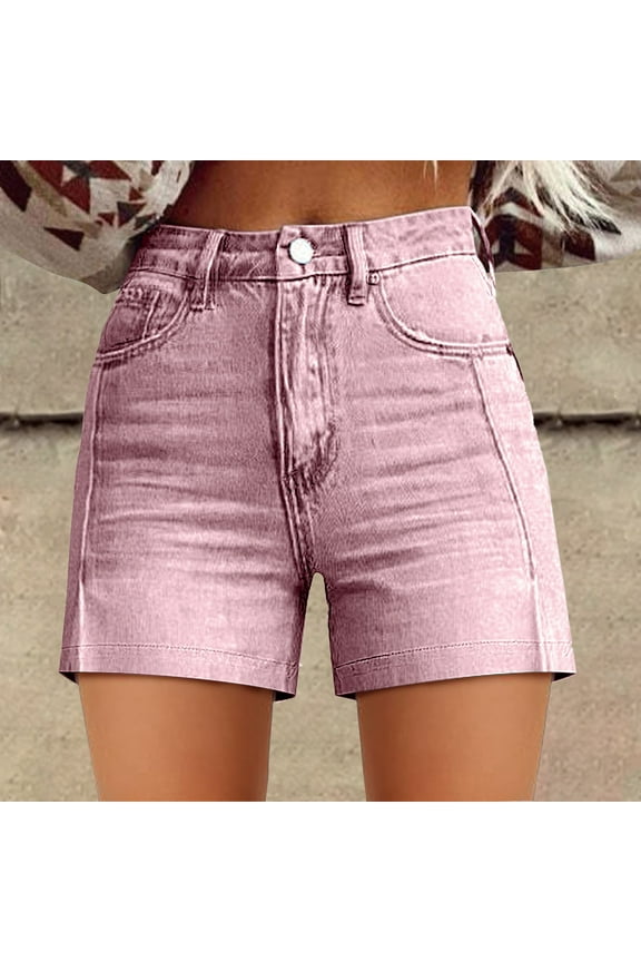 Jean Shorts Jorts Womens, High Waist Denim Relaxed Fit Retro Printed Floral with Pockets, Pink S-XXL
