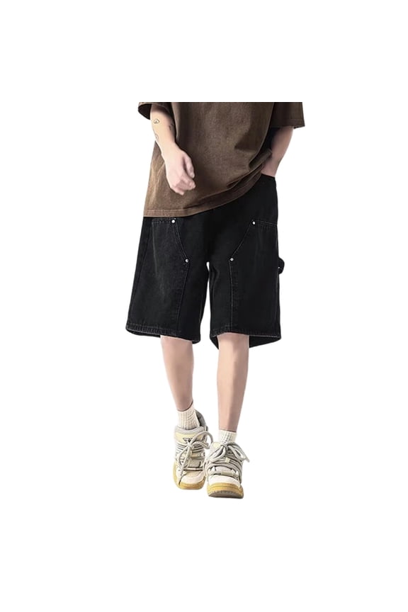 Jean Shorts Men Baggy Summer Comfortable Jorts Stylish Streetwear Loose Denim Wash Mens Casual Shorts Black S