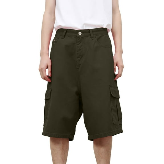 Jean Shorts Men Baggy Wide Leg Solid Color Knee Length Cargo Jeans Shorts Summer Casual Retro Mens Denim Shorts
