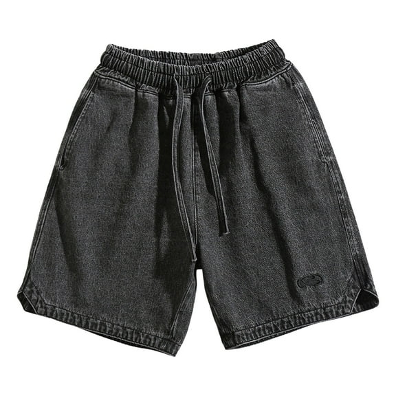 Jean Shorts Men Distressed Drawstring Elastic Waist Denim Bermuda Shorts with Pockets Casual Vintage Summer Men's Denim Shorts